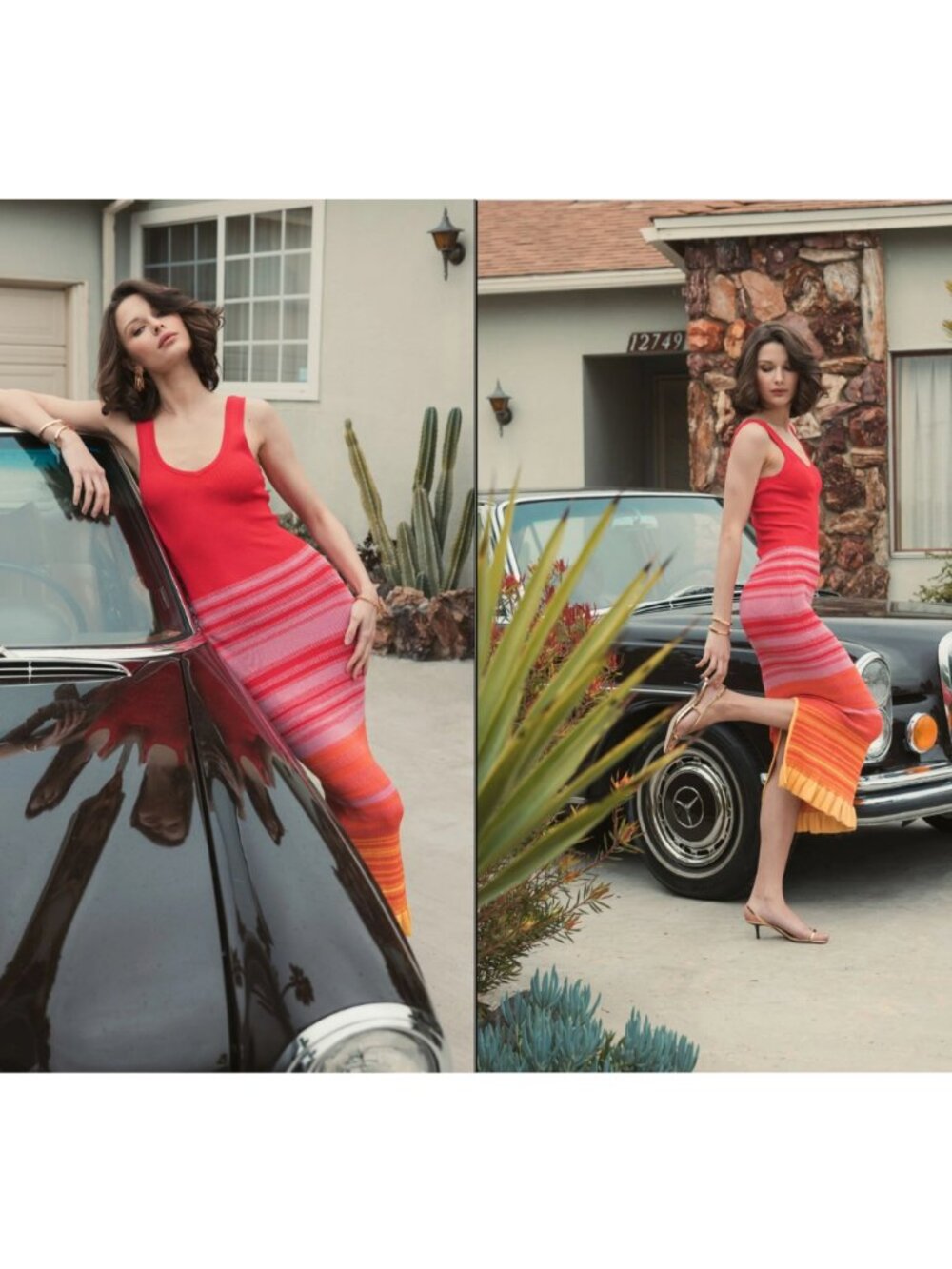 Mac Duggal Striped Fitted Sleeveless Knit Midi Dress Size M K12007 $598 MSRP